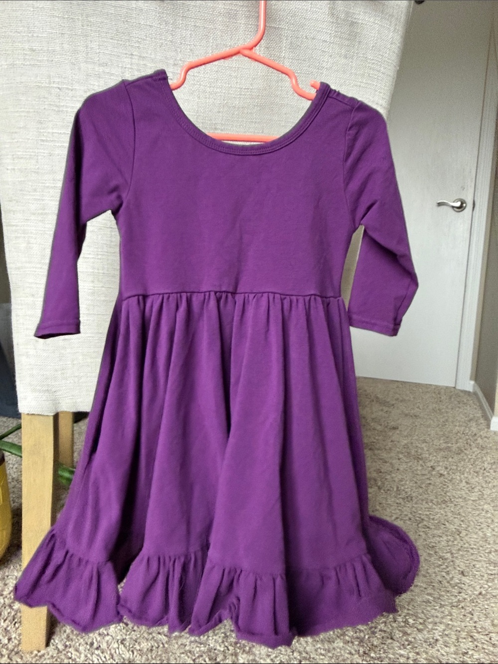 Girls Long-Sleeve Ruffle-Hem Casual Dress - Purple